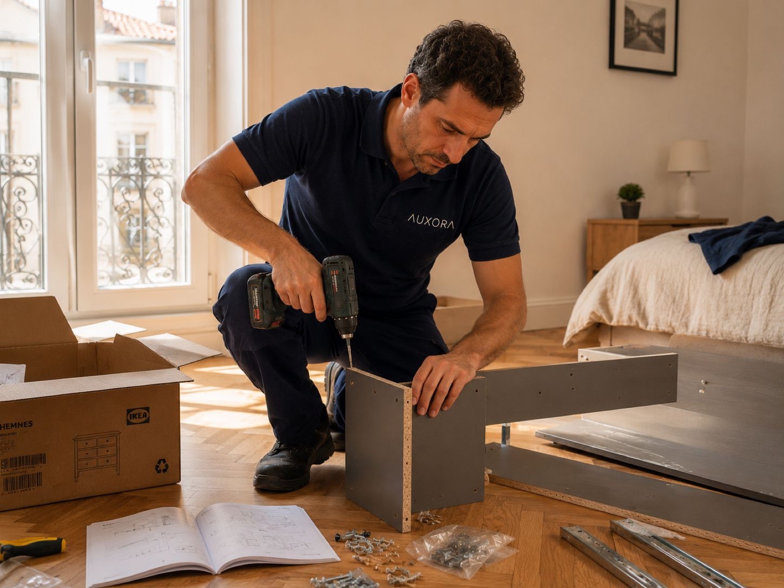 Profissional AUXORA a montar mobília IKEA com berbequim